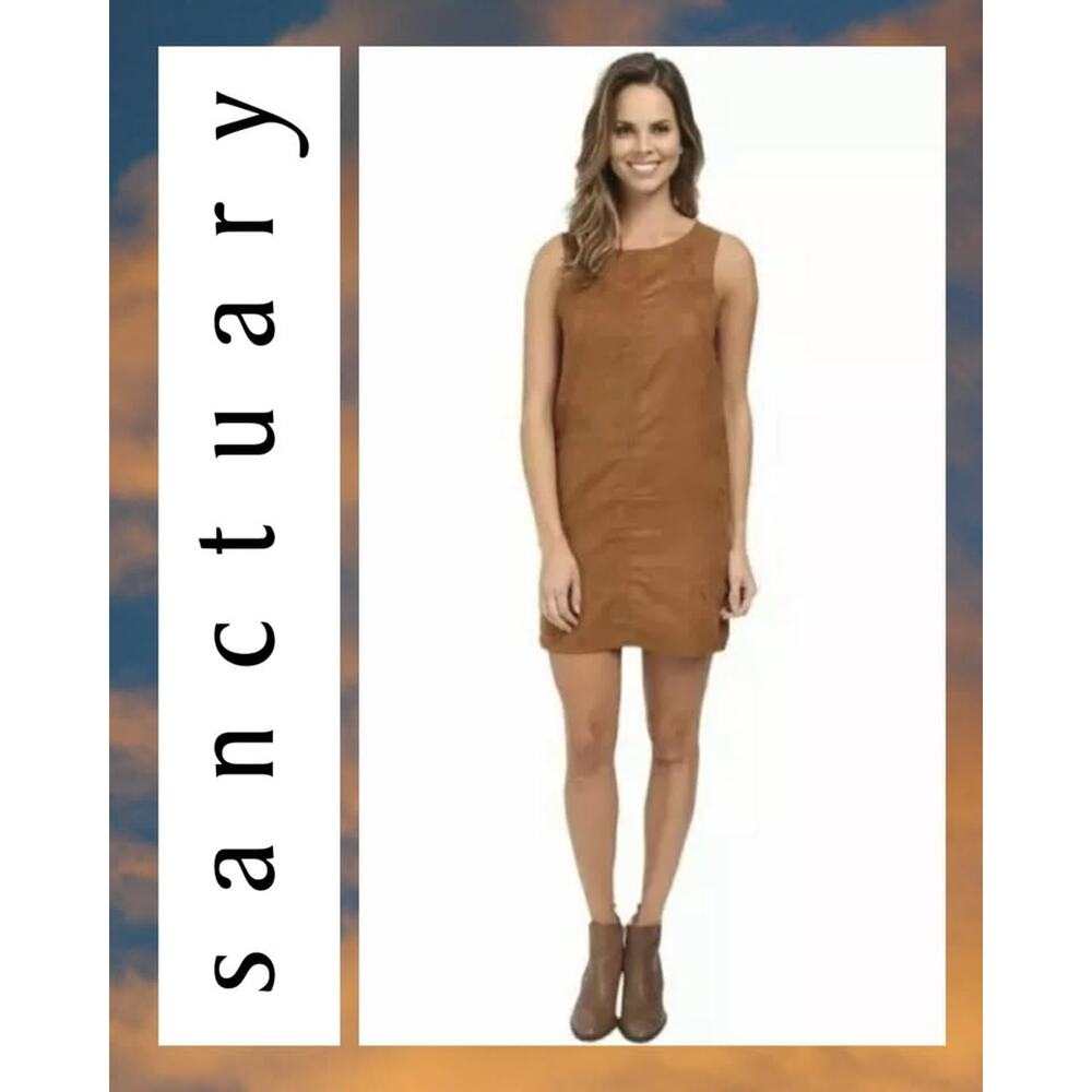 NWT 🤎 $129 Sanctuary Maple Brown Faux Suede Shift Mini Dress Size L Sleeveless